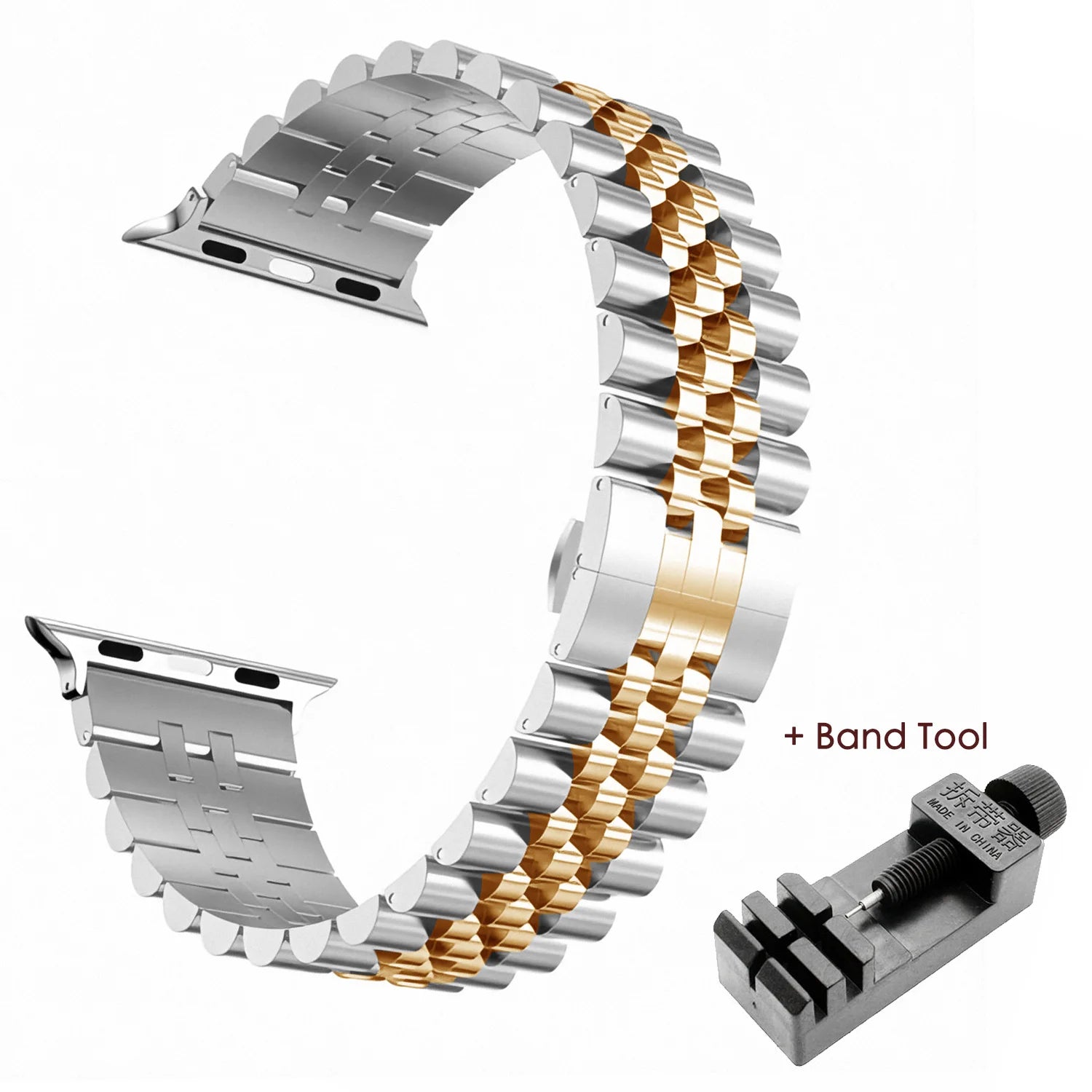 RRX Jubilee Replacement Steel Bracelet Apple Watch Bands Viva Timepiece Silver RoseGold Tool 42mm 44mm 45mm  49MM  - 1005001645201199-Silver RoseGold Tool-42mm 44mm 45mm  49MM-CHINA