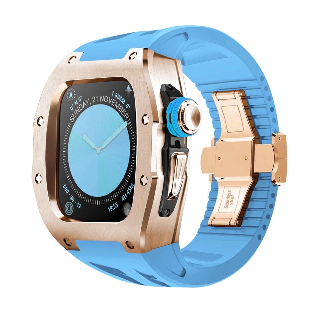 RM-7013SS Luxury Stainless Steel Mod Kit For Apple Watch S10 (46mm) R Blue Strap Series 10 46mm Watch Accessories - Viva Timepiece