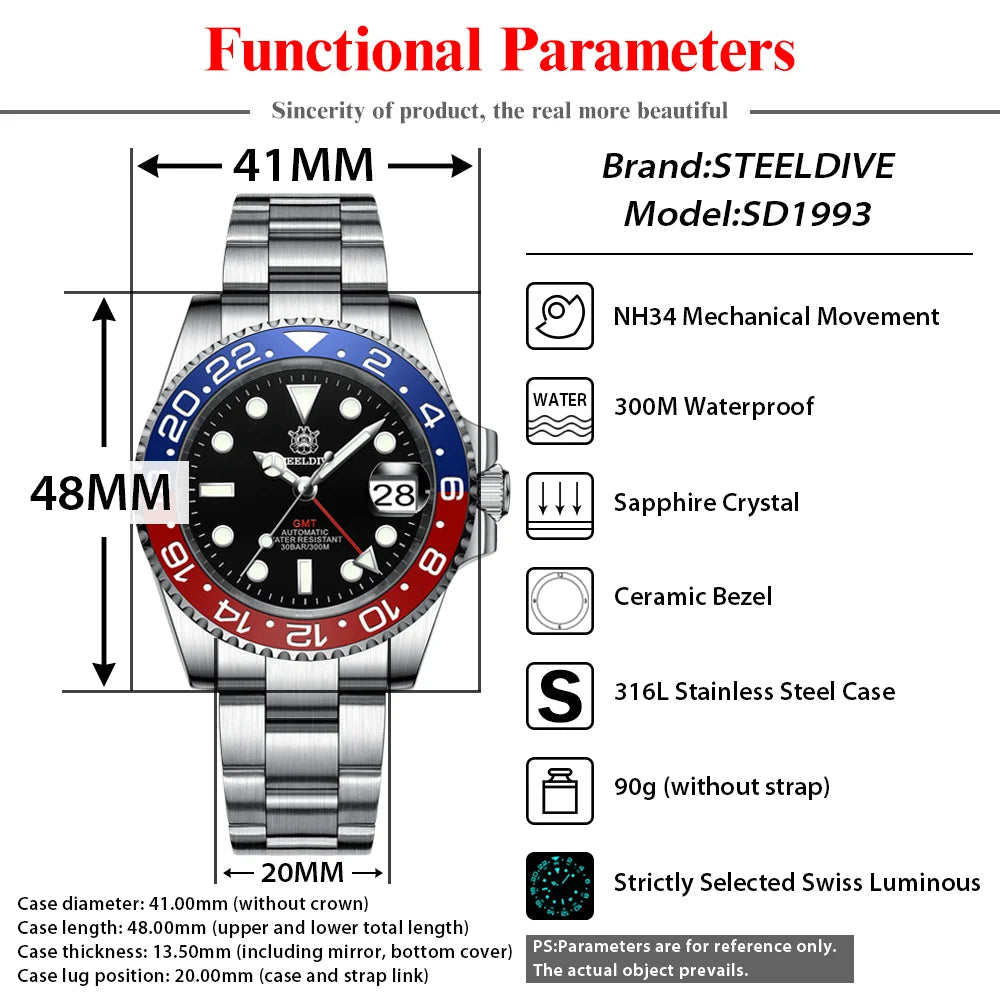 Steeldive GMT Master II Ceramic Full Lume Homage Watches - Viva Timepiece -  - 