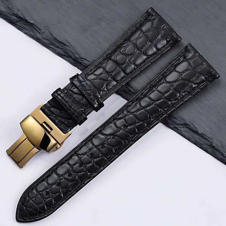 Crocodile Leather Quick Release Universal Replacement Watch Band black gold Watch Accessories - VivaStraps