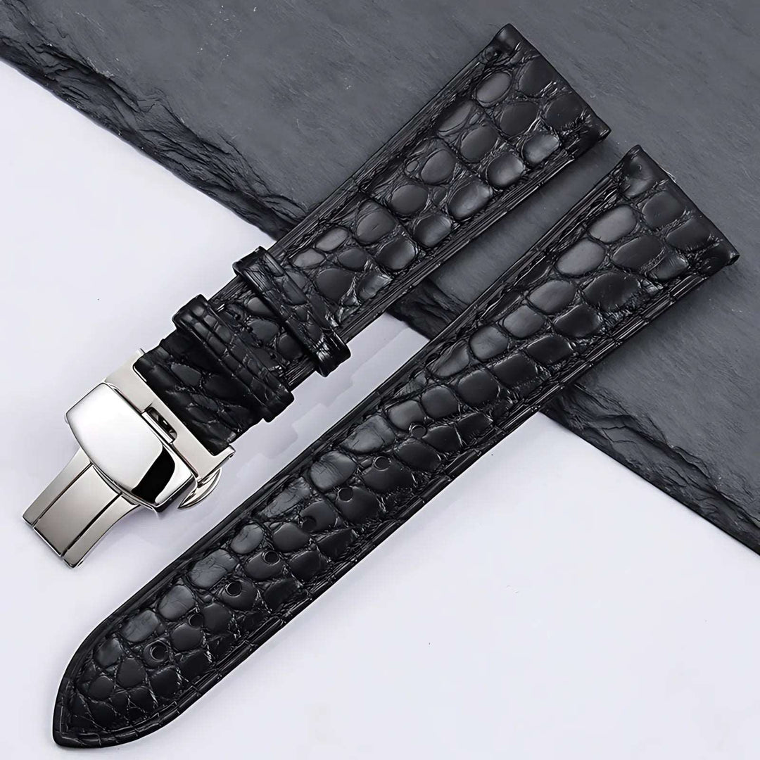 Crocodile Leather Quick Release Universal Replacement Watch Band black silver Watch Accessories - VivaStraps