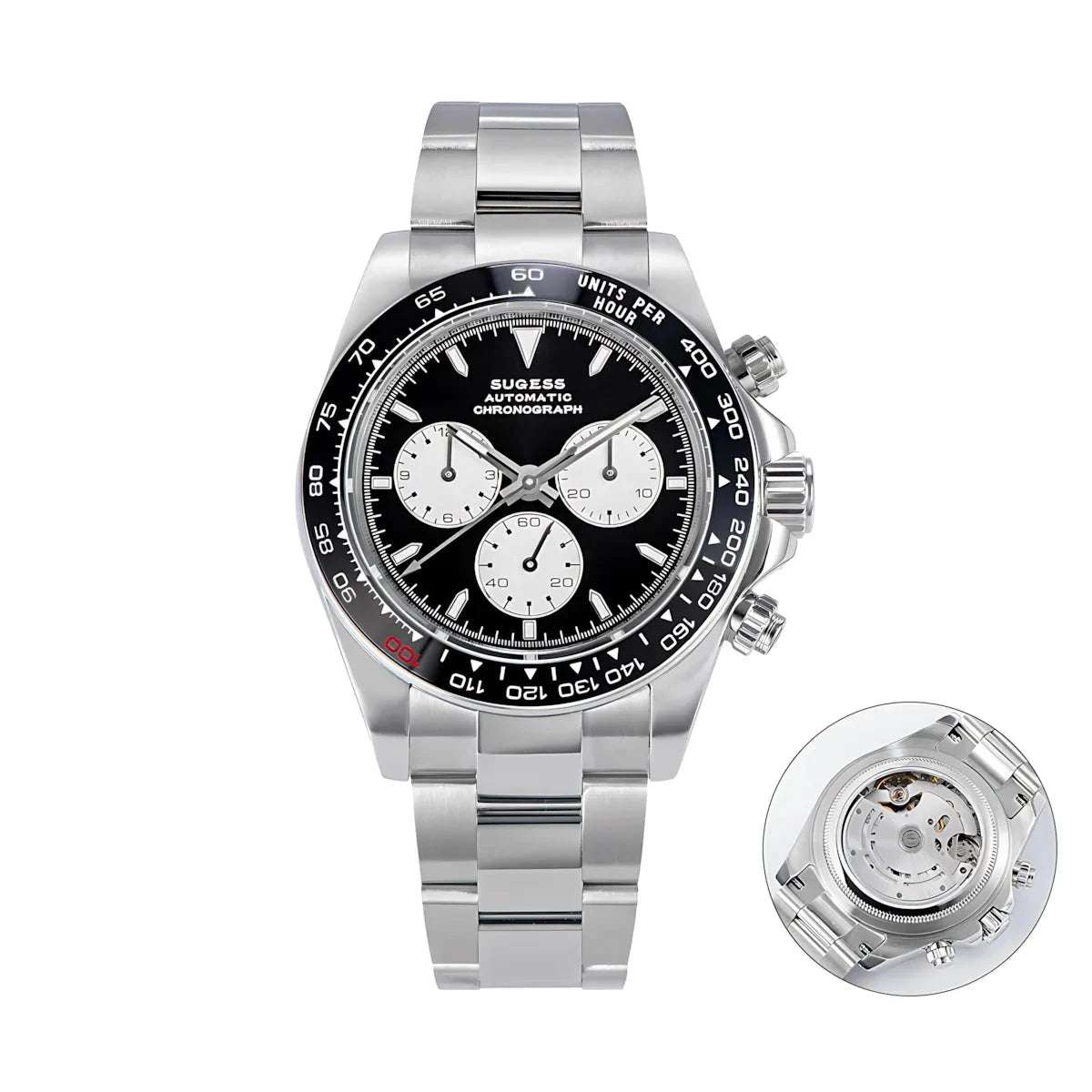 Sugess 39 Daytona Chronograph Ceramic Bezel Premium Homage Watches BlackXWhiteEyes DIS S418-2 - Sugess | Viva Timepiece