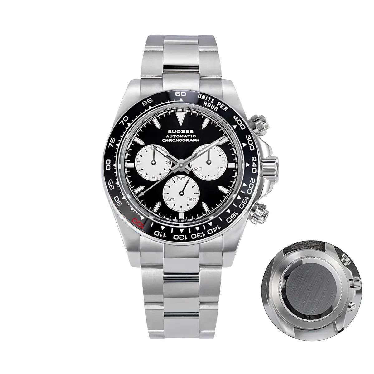 Sugess 39 Daytona Chronograph Ceramic Bezel Premium Homage Watches BlackXWhiteEyes SS S418-2 - Sugess | Viva Timepiece