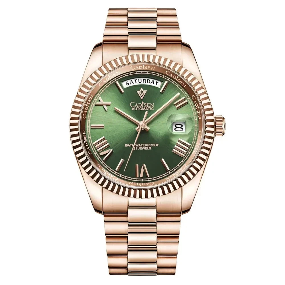 Cadisen Day-Date President 40 Homage Watches - Viva Timepiece -  Rose Gold Green