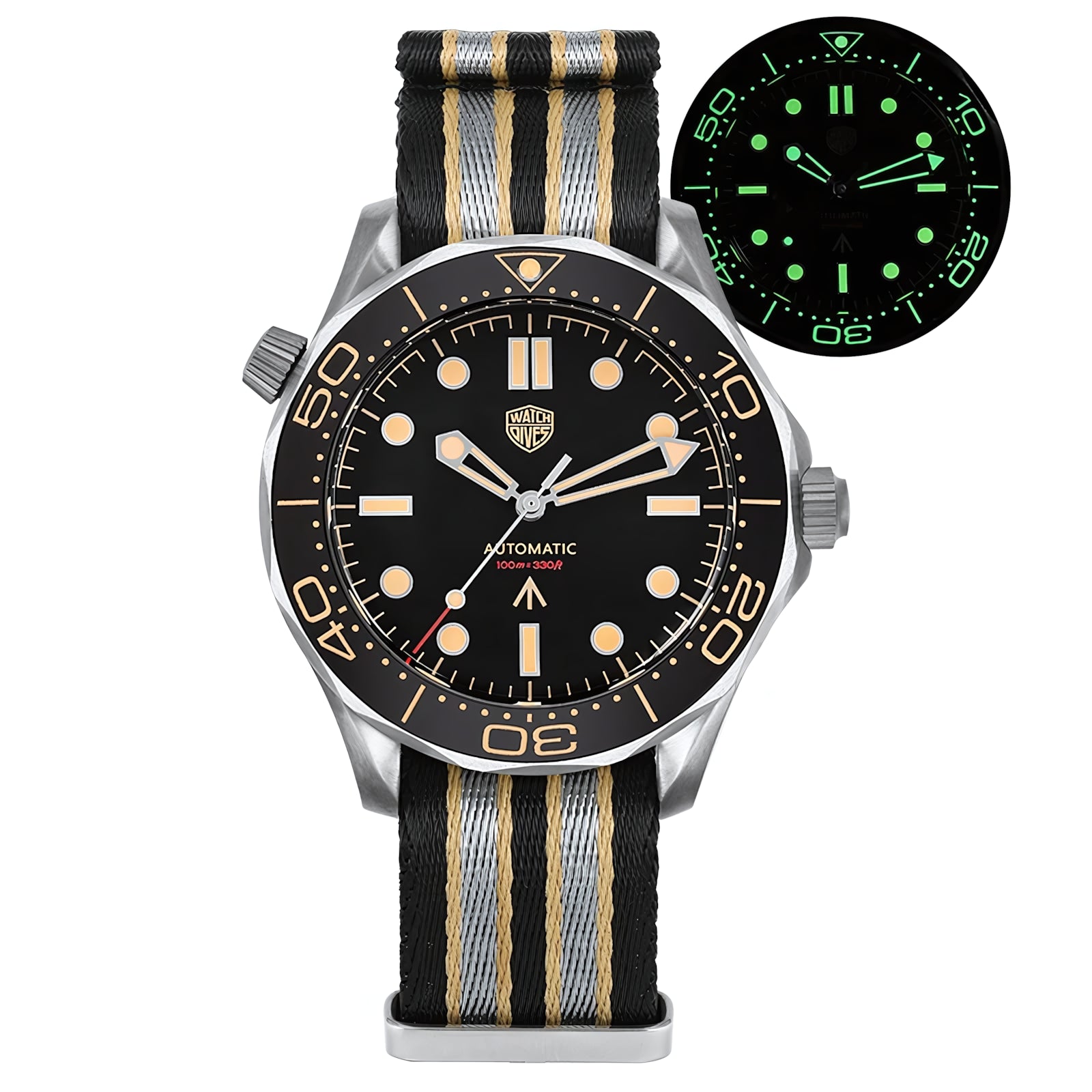 Watchdives 007 Seamaster Diver Automatic Homage Watches Watchdives Black 007 Retro No date Nato Strap - B007-NS-ND-7634820006003