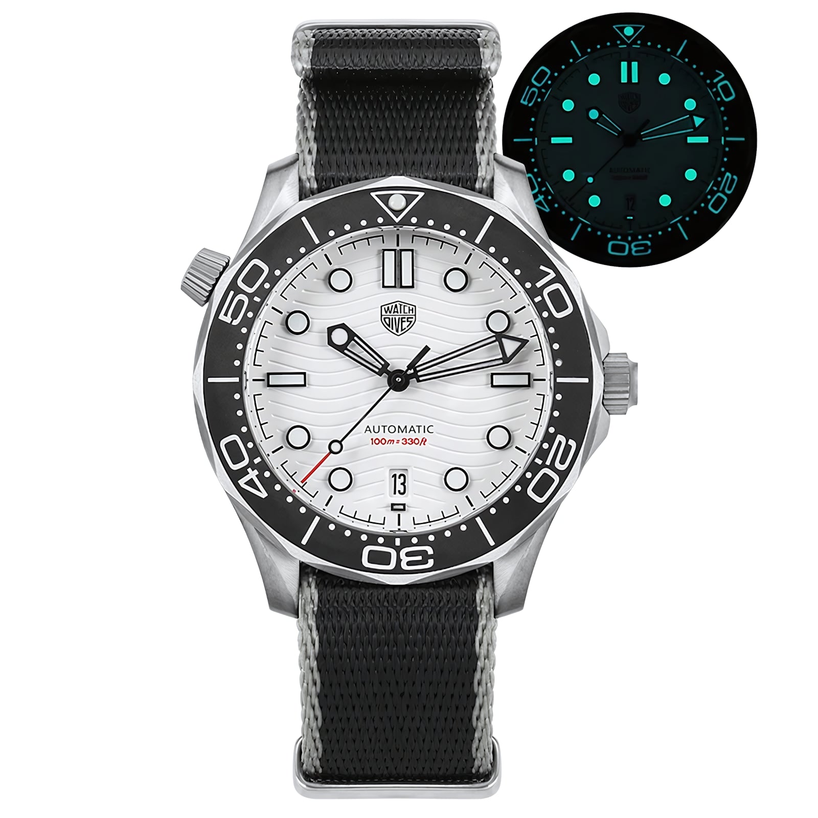 Watchdives 007 Seamaster Diver Automatic Homage Watches Watchdives White Date Nato Strap - W-NS-D-7634820006003