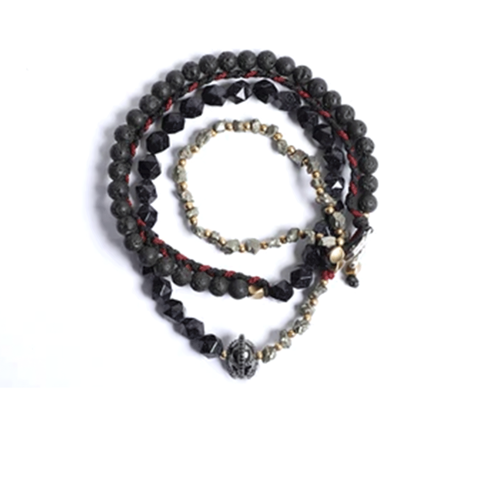 Spartan Helmet Rock Wolf Lava Stone Blue Sandstone Men Braided Bracelet Reikinn Warrior-Red Black 15-16cm  - 4000074316456-Warrior-Red Black-15-16cm