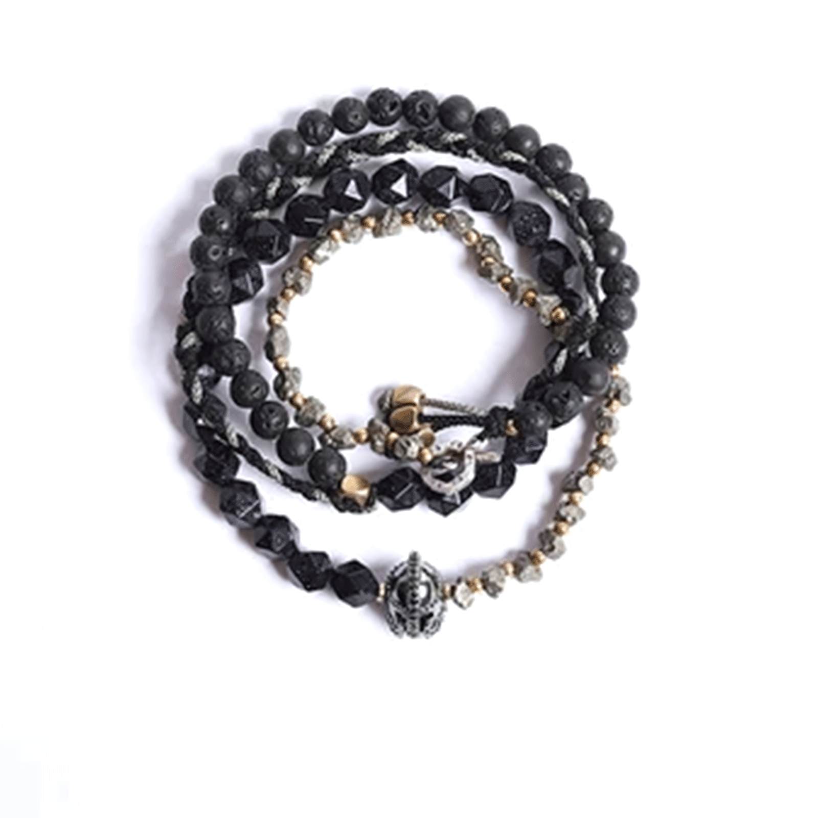 Spartan Helmet Rock Wolf Lava Stone Blue Sandstone Men Braided Bracelet Reikinn Warrior-Silver Black 15-16cm  - 4000074316456-Warrior-Silver Black-15-16cm