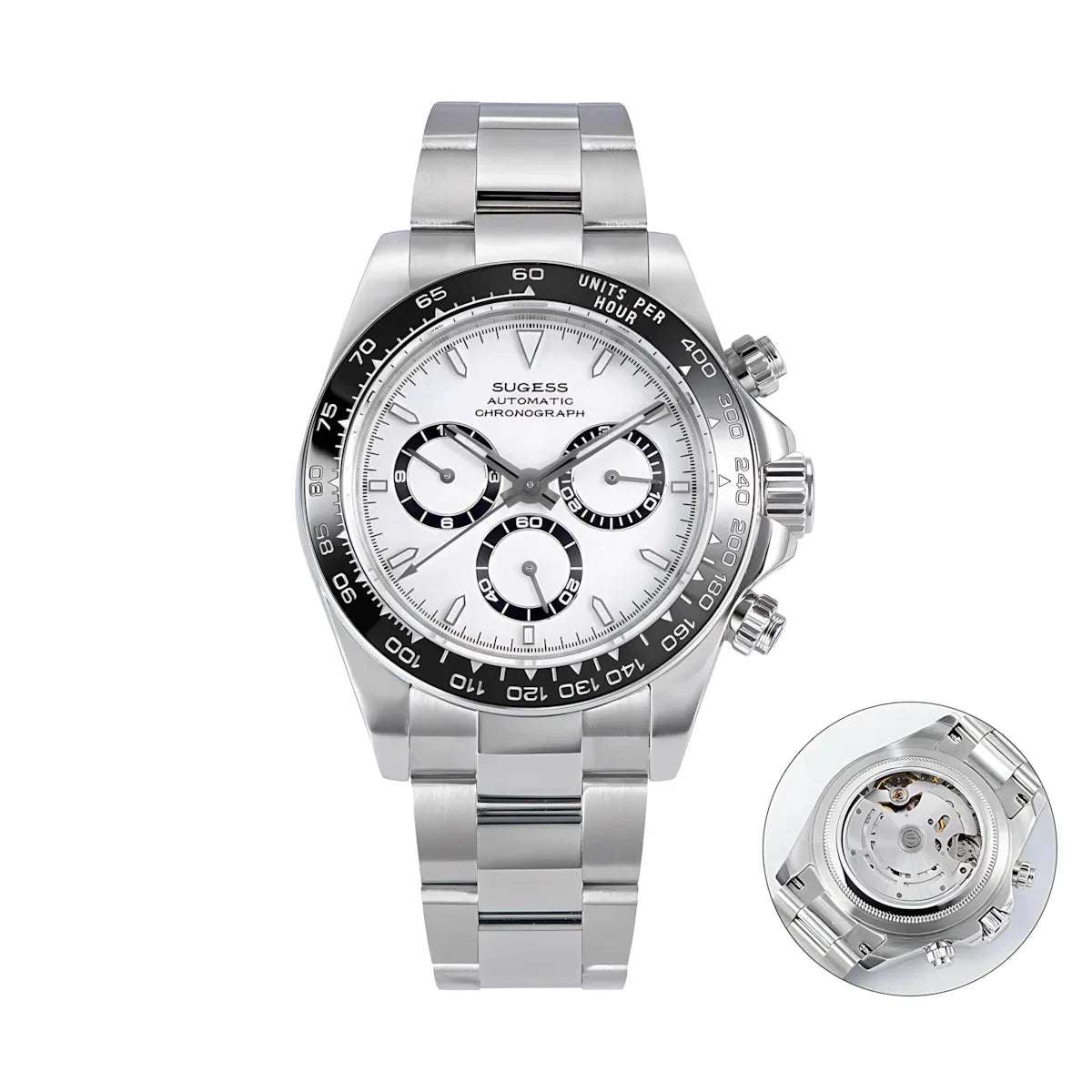 Sugess 39 Daytona Chronograph Ceramic Bezel Premium Homage Watches White Dial DIS S418-2 - Sugess | Viva Timepiece