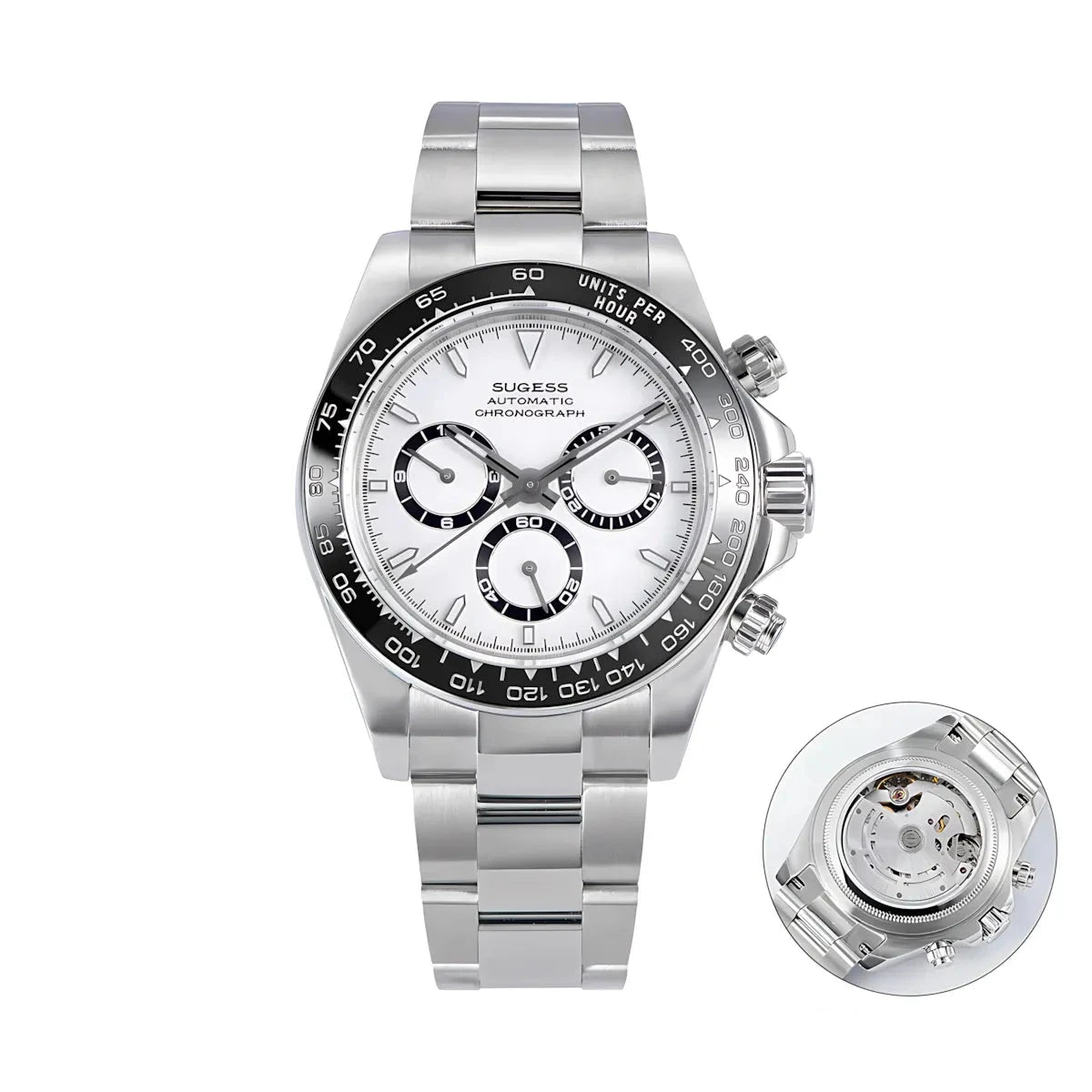 Sugess 39 Daytona Chronograph Ceramic Bezel Premium Homage Watches White Dial DIS S418-2 Watches - Sugess