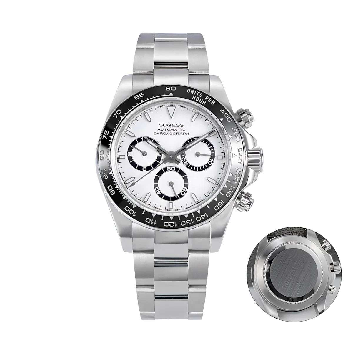 Sugess 39 Daytona Chronograph Ceramic Bezel Premium Homage Watches White Dial SS S418-2 - Sugess | Viva Timepiece