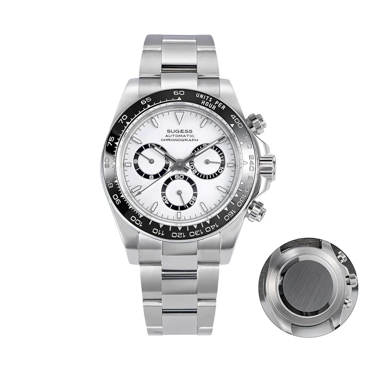 Sugess 39 Daytona Chronograph Ceramic Bezel Premium Homage Watches White Dial SS S418-2 Watches - Sugess