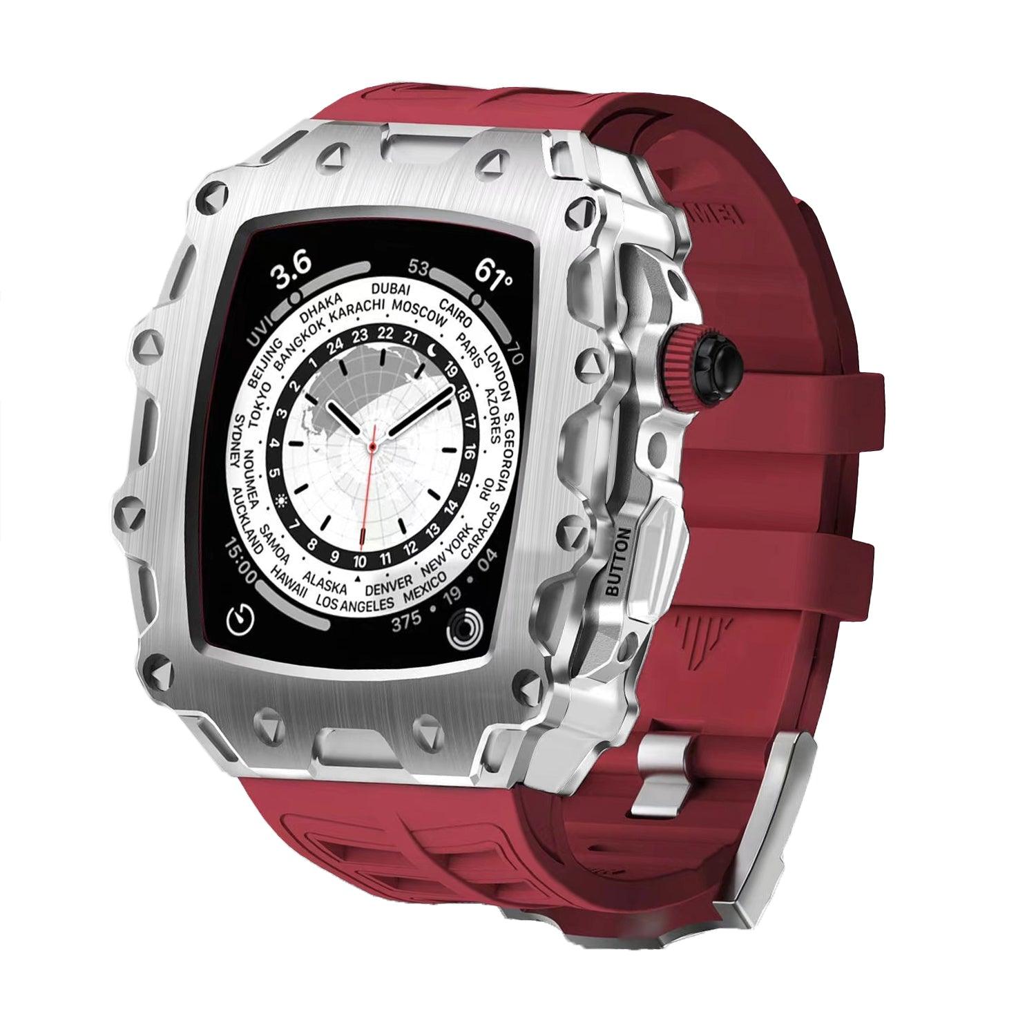 UC0020 Rugged Metal Series Cases for Apple Watch Hualimei silver red 44mm  - 1005005004914317-China-silver red-44mm