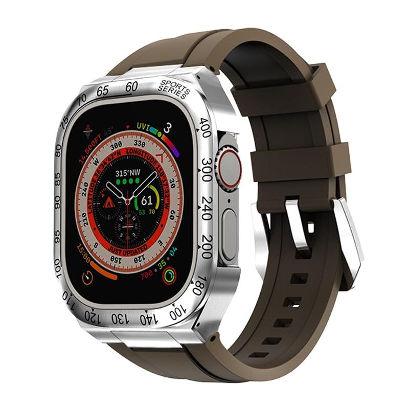 UA0049S Steel Luxury Cases For Apple Watch Ultra 49 silver brown Ultra 49mm - Viva Timepiece | Viva Timepiece