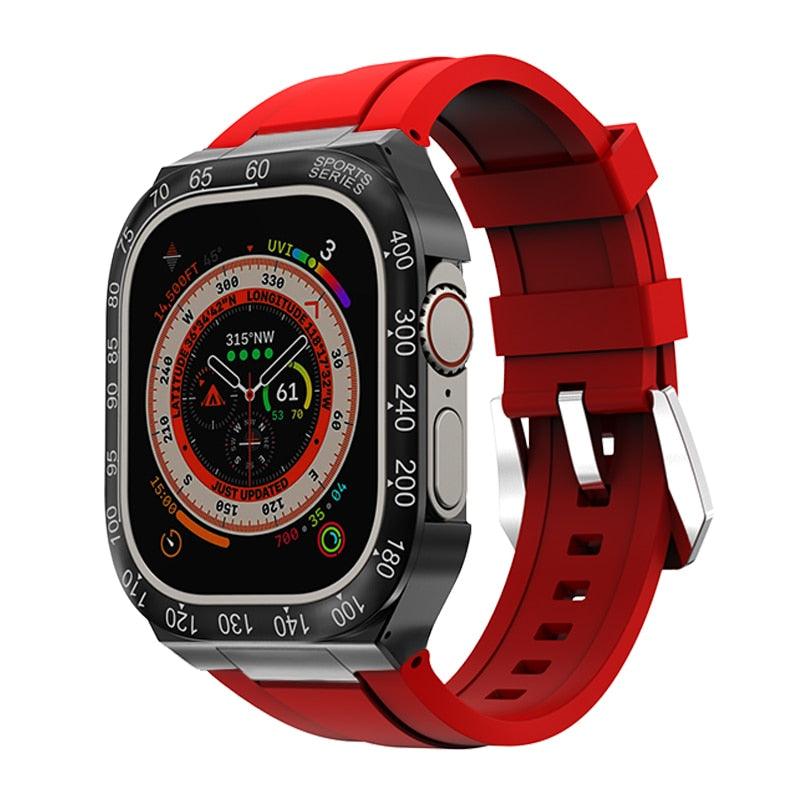 UA0049S Steel Luxury Cases For Apple Watch Ultra 49 black red Ultra 49mm - Viva Timepiece | Viva Timepiece