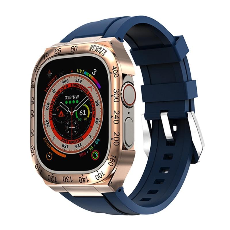 UA0049S Steel Luxury Cases For Apple Watch Ultra 49 rosegold deepblue Ultra 49mm - Viva Timepiece | Viva Timepiece