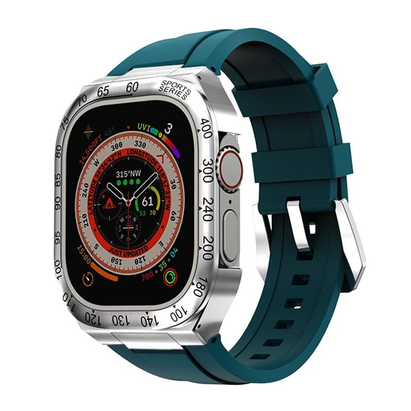 UA0049S Steel Luxury Cases For Apple Watch Ultra 49 silver deepgreen Ultra 49mm - Viva Timepiece | Viva Timepiece