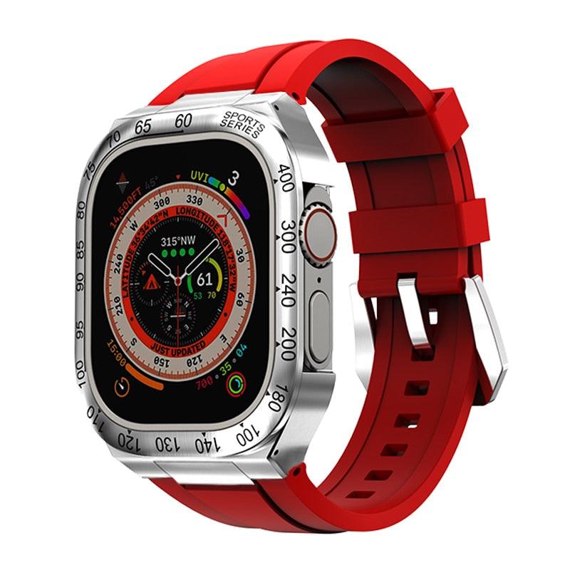 UA0049S Steel Luxury Cases For Apple Watch Ultra 49 silver red Ultra 49mm - Viva Timepiece | Viva Timepiece