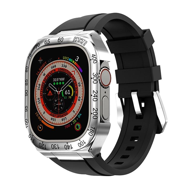 UA0049S Steel Luxury Cases For Apple Watch Ultra 49 silver black Ultra 49mm - Viva Timepiece | Viva Timepiece