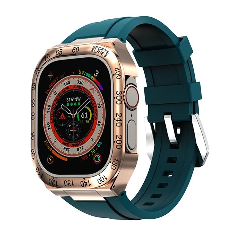 UA0049S Steel Luxury Cases For Apple Watch Ultra 49 rosegold deepgreen Ultra 49mm - Viva Timepiece | Viva Timepiece