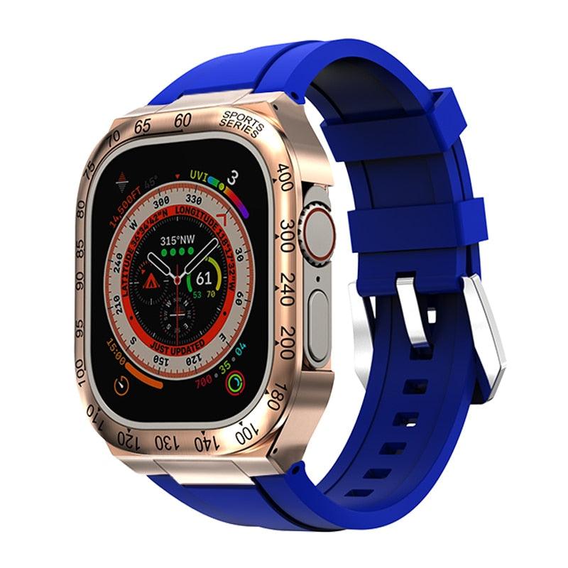 UA0049S Steel Luxury Cases For Apple Watch Ultra 49 rosegold blue Ultra 49mm - Viva Timepiece | Viva Timepiece