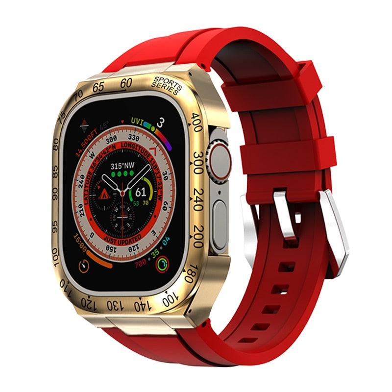 UA0049S Steel Luxury Cases For Apple Watch Ultra 49 gold red Ultra 49mm - Viva Timepiece | Viva Timepiece