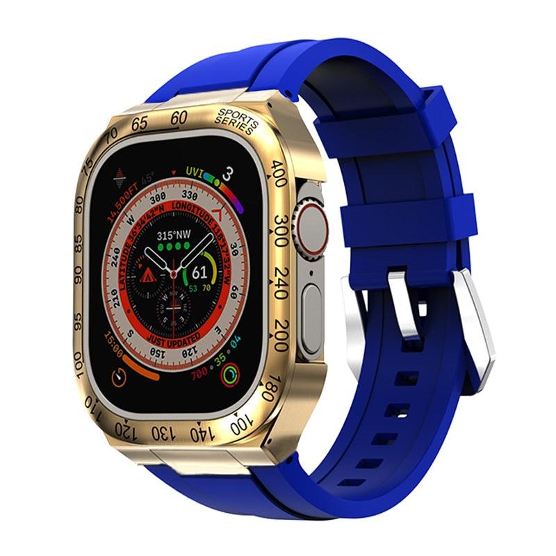 UA0049S Steel Luxury Cases For Apple Watch Ultra 49 gold blue Ultra 49mm - Viva Timepiece | Viva Timepiece