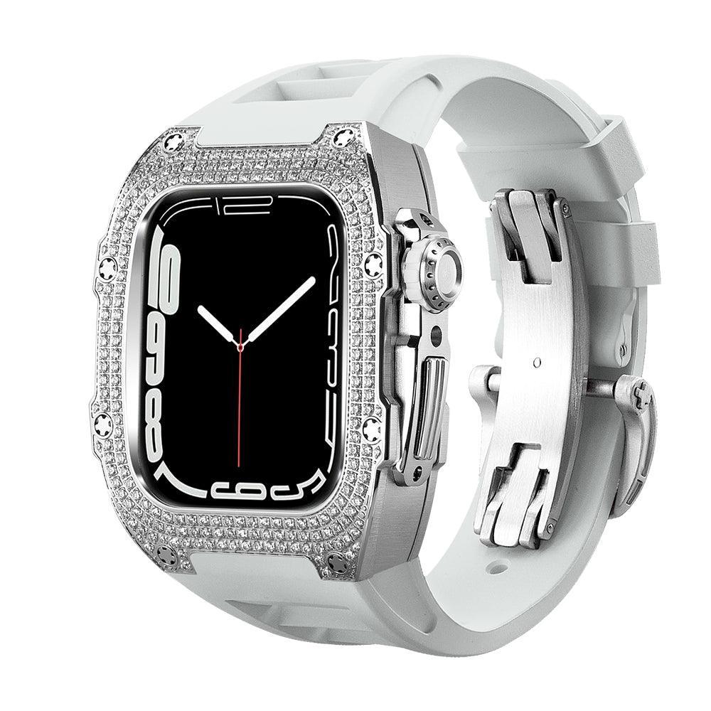 FP0445 Iced Out CZ Gem Stainless Steel Cases For Apple Watch Viva Timepiece silver white For iWatch 44mm  - 3256804436096510-China-silver white-44mm